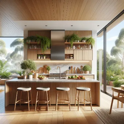 Ultra high-quality photorealistic kitchen with vertical storage and decluttered benchtops, Australian home